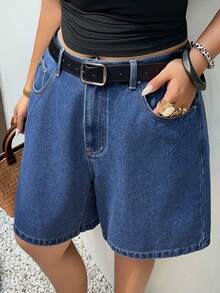 Dazy Plus Summer New Fitted Casual Style Plus Size Women's Spring/Summer Blogger Street Style Versatile Denim Bermuda Shorts - Dark Wash - View 6