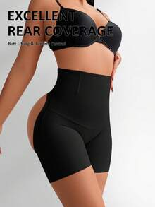 SHEIN Calzoncillos tipo bóxer de cintura alta con control de abdomen y moldeado para mujer, unicolor - Negro - Ver 7