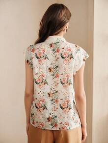 Anewsta Summer Women's Vacation Style Blouse With Floral Embroidery And Hollow-Out Fabric, Short Flutter Sleeves, Suitable For Vacations, Commuting And Daily Wear - Multicolor - View 6