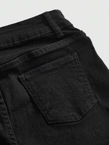 ROMWE Halloween Y2K Gothic Castle Medieval Napoleon Style Sexy Ultra Low Waist Women's Denim Shorts - Black - View 5