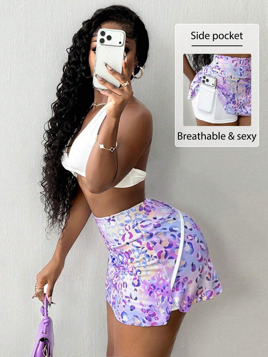 Core Rhythm Women's All-Over Print Casual Versatile Daily Travel Sports Skort With Pockets - Multicolor - View 1
