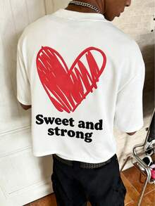 PAVTROS Men's Letter & Heart Pattern Casual Versatile Daily Wear T-Shirt - White - View 9
