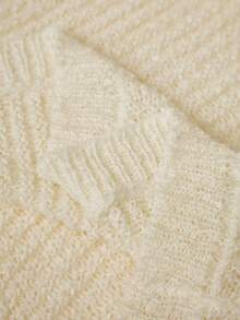 Freevana Boho Soft Form Allover White Ribbed Knit Sweater With Crochet Yoke Off-Shoulder Neck Cozy Autumn Party Office Date Night Top Pullovers For Women Fall - White - View 15