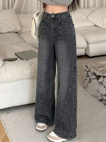 DAZY High Waist Wide Leg Jeans - Dark Grey - View 7