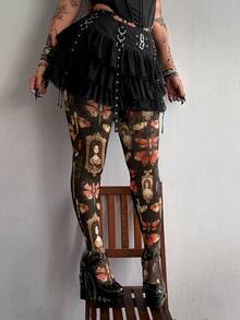 Whyspr Plus Size Women's All-Over Print Casual Versatile Daily Wear Tight-Fitting Leggings With Socks - Multicolor - View 6