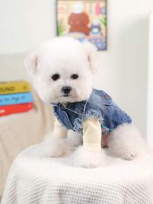 PETSIN 1pc Cat And Dog Universal Clothing, Casual And Handsome Blue Pet Jacket, Suitable For Small Dogs' Daily Travel, Strolling, And Taking Photos - Blue - View 6