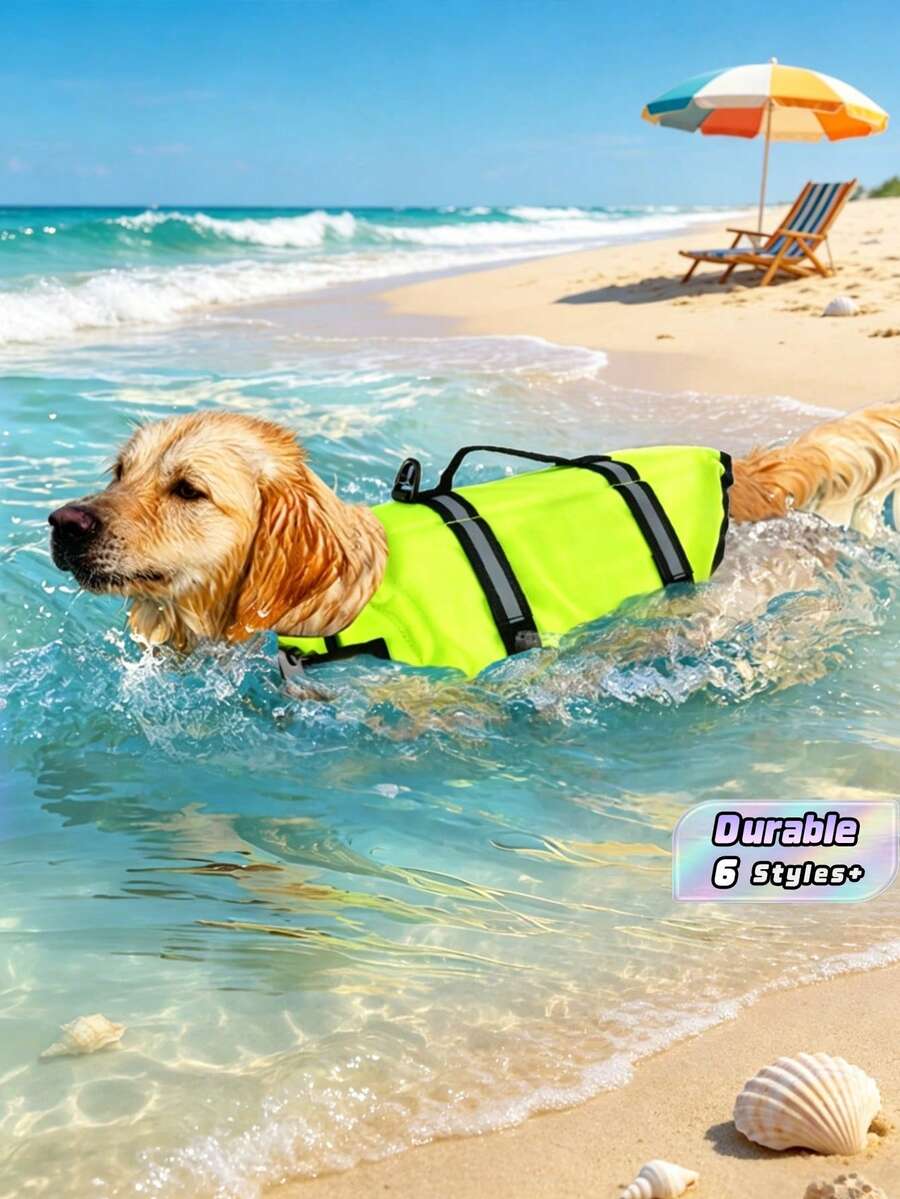 Dog Life Jacket, Adjustable Dog Swimsuit, Shark Style High Buoyancy With Rescue Handle, Suitable For Small, Medium And Large Dogs Swimming And Rowing - Green - View 1