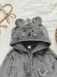 LMoss Kids 兒童小男孩針織素色刺繡連帽休閒秋冬開襟衫家居服 - 灰色 - 查看 4