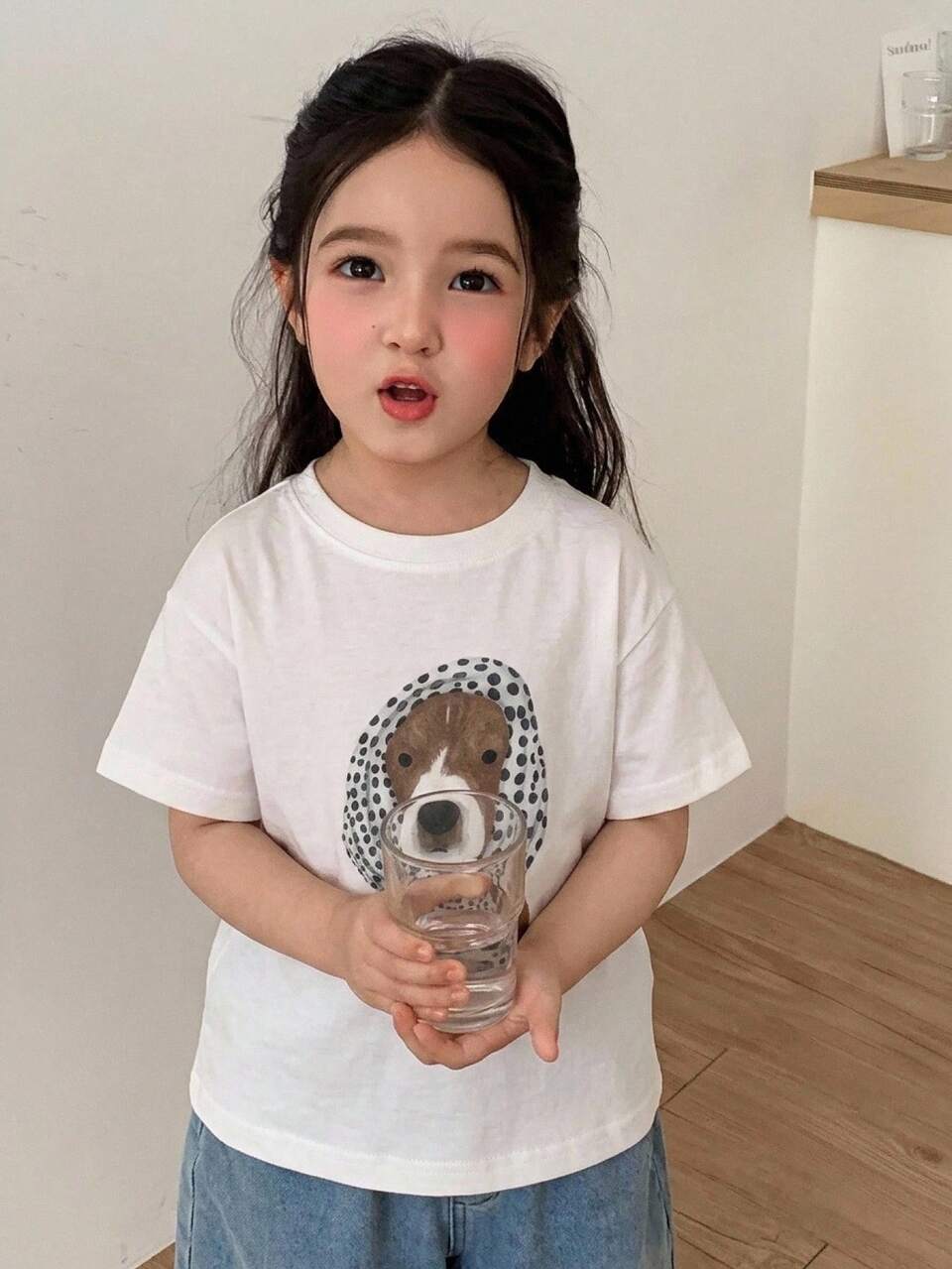 Short Sleeve Puppy Loose Fit T-Shirt For Young Girls