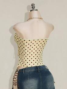 SHEIN ICON Women's Polka Dot Asymmetrical Hem Bandeau Top - Light Yellow - View 7
