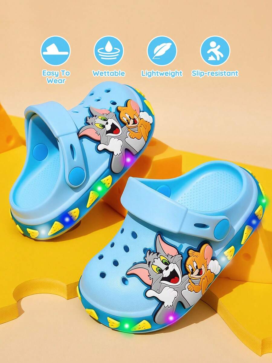 TOM & JERRY X SHEIN 可愛卡通貓兒童拖鞋,透氣快乾,輕量耐用 EVA 材質,適合海灘及其他室內外場景 - 薄荷藍 - 查看 1