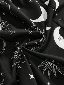 ROMWE Gothic Sun Moon Star Print Loose Plus Size Dress - Black - View 4