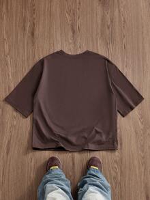 SWAVVY Men's Knitted Fashion Casual Loose Short Sleeve T-Shirt With English Letter Print - Brown - View 2