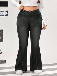 Flexra Plus Size Women's Fashion Casual Flare Jeans - Black - View 7