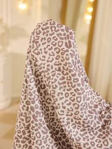 MuseNap CURVE Plus Size Leopard Print Puff Crinkle Lapel Front Open Short Sleeve Pants Pajama Set - Mocha Brown - View 8