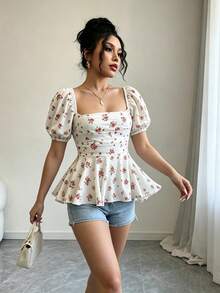 Rafferiza 女款花瓣袖收腰優雅襯衫 - 彩色 - 查看 6