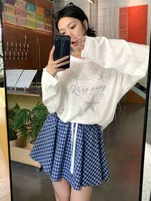 DAZY Women's Round Neck Loose Long Sleeve Printed Semi-Sheer Vacation Style Pullover T-Shirt Summer School Graphic Tees Cute Tops - White - View 3
