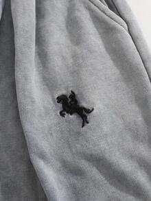 女童牛仔長褲，秋季新品，煙灰色，寬鬆直筒版型，小馬刺繡與抽繩裝飾，輕量柔軟針織牛仔布料，舒適穿著，時尚女孩必備，適合日常穿著、拍照、購物、外出等，2026新款女童牛仔長褲 - 灰色 - 查看 9