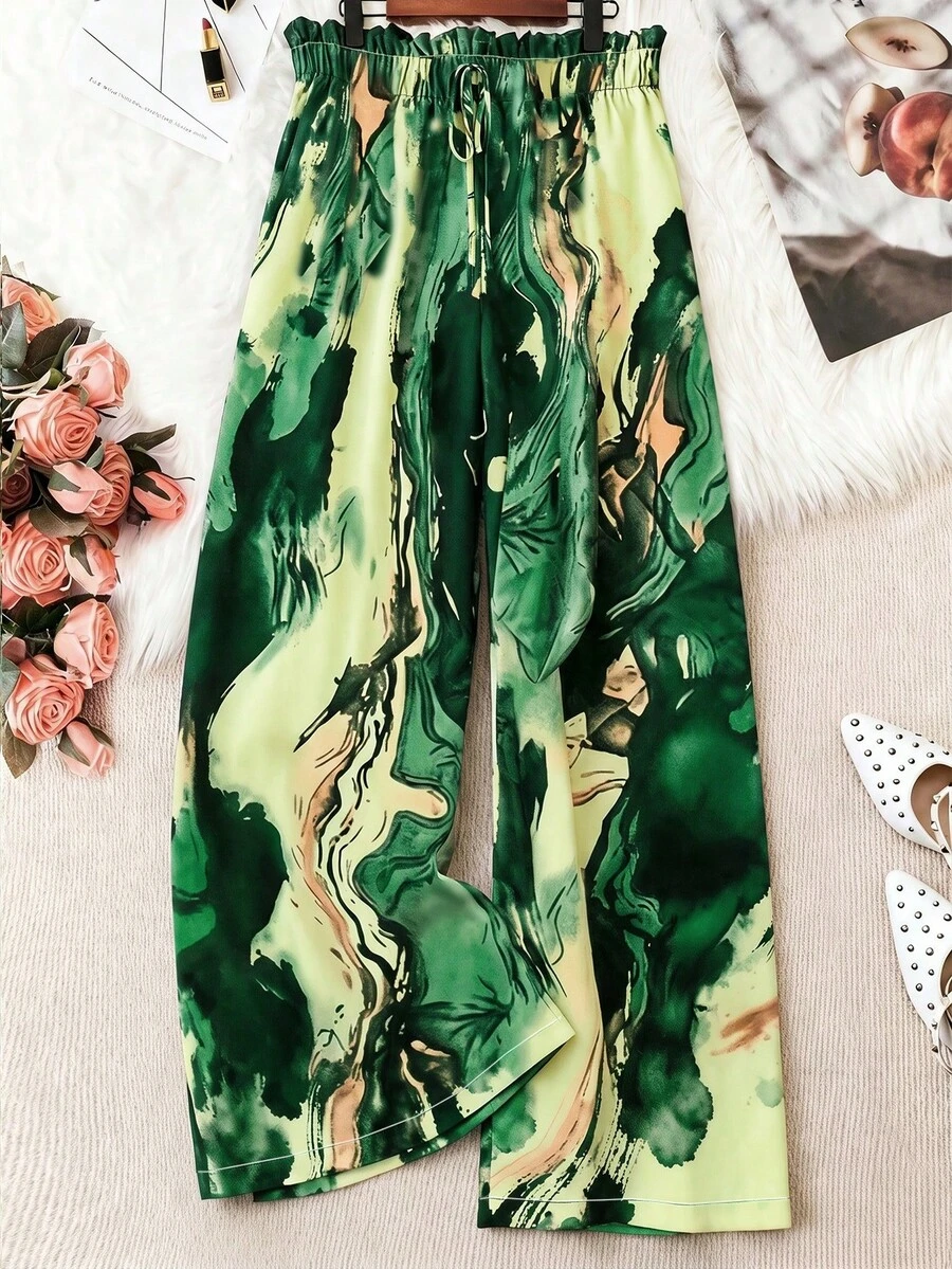 EMERY ROSE 大尺碼女款梭織正裝版型秋冬日常通勤休閒寬腿褲,多色可選 - 綠色 - 查看 1