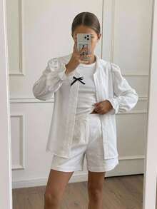 Hapijoa 青少年女孩秋季服飾 青少年女孩翻領短袖襯衫 夏季 - 白色 - 查看 5