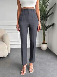 SHEIN Cottnline High Waist Seam Detail Cropped Suit Pants - Dark Grey - View 2