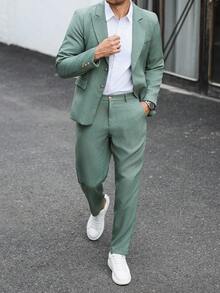 Manfinity Mode Men's Business Casual Commute Jacket & Pants Suit Set - Green - View 5