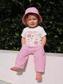 Emery Rose Kids Emery Rose Kids 女婴蝴蝶结贝壳印花T恤和条纹裤套装 - 彩色 - 查看 4