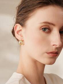 MOTF 18k Gold-Plated New Geometric Stud Earrings, Premium Brushed Earrings. - Yellow Gold - View 6