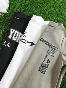 SHEIN Kids 3pcs Young Boys Casual Letter Print Round Neck Pullover Knit T-Shirt Set, 3 Styles, Suitable For School And Outings In Spring And Summer - Multicolor - View 5