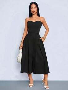 SOLERSUN Women's High Waist Capri Pants With Pockets, Pleated Wide Leg Cropped Trousers, Casual Classy Elegant Chic Summer Workwear Party Black - Black - View 6