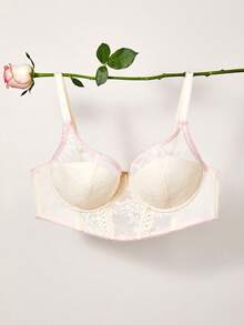 LUVLETTE Breathable White Mesh&Lace Elegance Push-Up Plunge Corset Lingerie Minimizer Bridal Intimates Bra Lingerie As Outerwear Bra - White - View 8