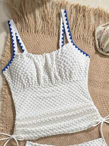 Swim Lushoire Mature Sexy Thin Striped Special Fabric Long Pants Swimsuit Top And High Waist Triangle Bikini Bottom 2 Pieces Set - White - View 6