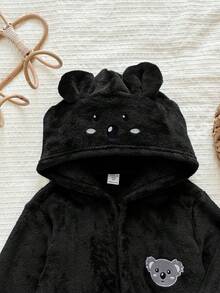 LMoss Kids 兒童小男孩針織素色刺繡連帽休閒秋冬開襟衫居家服 - 黑色 - 查看 4
