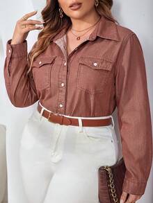 EMERY ROSE Top de mezclilla casual versátil de uso diario con un solo pecho para mujer de talla grande - Burdeos - Ver 3