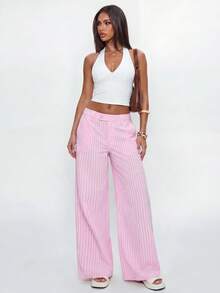 Avantive Women's Casual Commute Striped Low Waist Wide Leg Long Pants - Pink - View 4