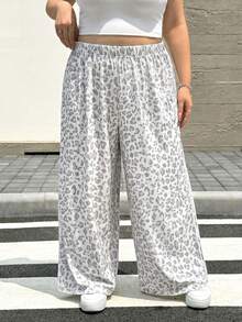 SHEIN CURVE+ Plus Size Fashion White Print Elastic Waist Long Pants Vacation Autumn Cowboy, Winter 2026 22W - Multicolor - View 6