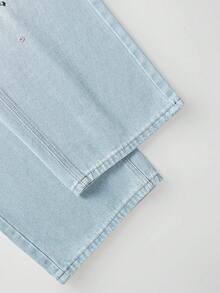 GlowEve CURVE 大尺碼休閒水洗花卉刺繡牛仔褲 - 淺色水洗藍 - 查看 4