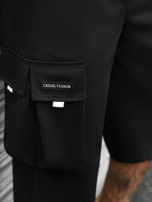 SLATEMANN Pantalones cargo casuales de 7 puntos con cintura con cordón y múltiples bolsillos para hombres - Negro - Ver 3