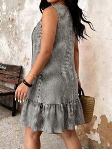 SHEIN LUNE Plus Size Minimalist Plaid Colorblock Ruffle Hem Dress - Black - View 2