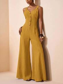 Zivah Women's Summer Casual Commute Solid Color Sleeveless Jumpsuit - Ginger - View 10