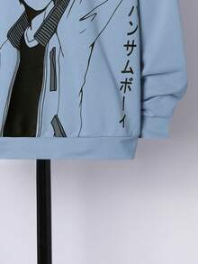 SHEIN 青少年男孩卡通人物印花长袖休闲卫衣，秋季 - 藍色 - 查看 3