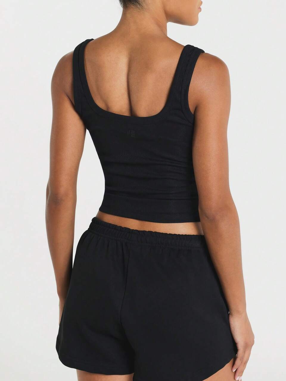 11SKNDS Ribbed Crop Tank Top With Square Neckline, Wide Straps, Seamless Fitted Silhouette, Cropped Hem, Everyday Casual Summer Essential