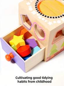 MINKOJA Wooden Multi-Sided Shape Sorting Touch Box, Montessori Early Learning Cube With Multi Shape Blocks, Tactile Exploration Bag & Storage Drawer, Color & Shape Cognition Fine Motor Toy Gift For Toddlers 18 Months+ - Multicolor - View 6
