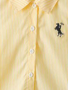 SHEIN Elladie kids 女童新款黃色條紋馬術圖案布料長袖休閒襯衫，適合日常休閒、優雅、度假、時尚、通勤與旅行穿搭 - 黃色 - 查看 4