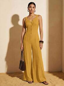 Zivah Women's Summer Casual Commute Solid Color Sleeveless Jumpsuit - Ginger - View 5