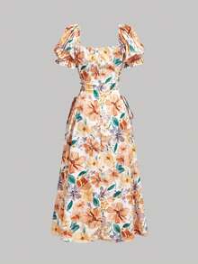 SHEIN MOD 女款浪漫花卉花瓣袖洋裝 - 彩色 - 查看 3