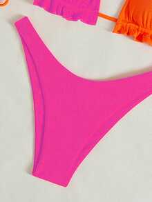 Swim Basics Vacation Beach Colorblock Bikini Set - Hot Pink - View 5