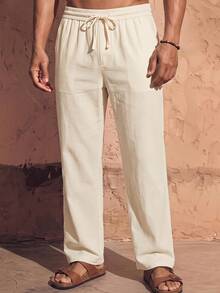 Ocevento Men's Casual Versatile Drawstring Waist Pocket Loose Long Pants - Apricot - View 6