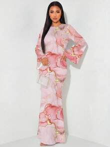 Veilorie 女款優雅長袖喇叭袖後綁腰美人魚下擺長洋裝 - 白色 - 查看 1