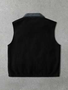 ROMWE MEN Street Life Men's Autumn/Winter Letter Print Black & Gray Colorblock Fashion Versatile Vest - Multicolor - View 2